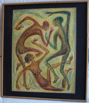 Klaas Pijlman - Pastelkrijt , “Dansende figuren” – 1959 - ingelijst , 75 x 67 cm kopen? Bied vanaf 40!