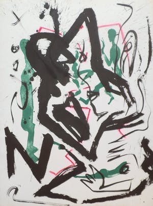 Helge Leiberg - großformatige Tuschpinselzeichnung über Serigraphie Unikat kopen? Bied vanaf 250!