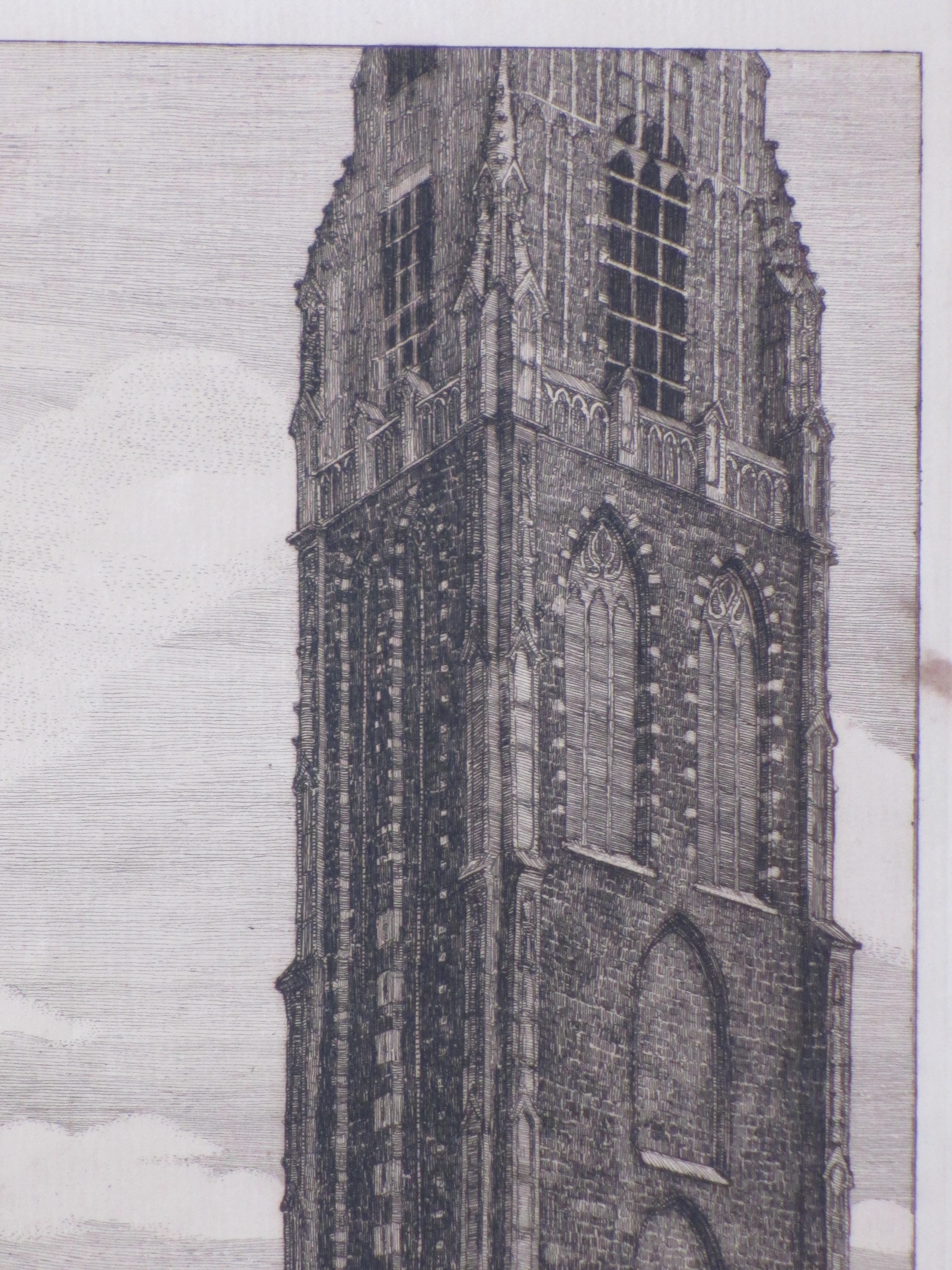 Hendrik Lesage - Stadsgezicht met kerktoren, Ets kopen? Bied vanaf 1!