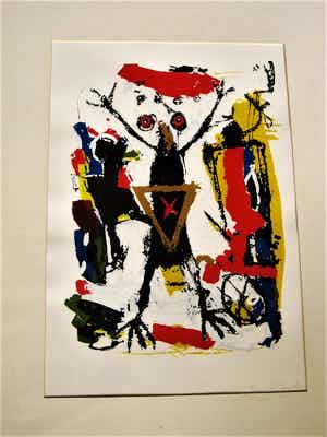 Nelson Carrilho - Curaçao 1953 - GROOT ! Expressionistisch Litho "untitled" gesigneerd verkocht voor € 10!