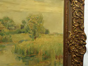 Albert Mulder - Olieverf op doek, Landschap aan het water – Lijst, 60 x 70 cm. kopen? Bied vanaf 20!