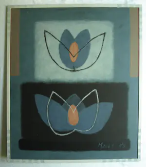 Mieke Mens - Gemengde techniek op board , 2 Bloemen – Lijst, 75 x 64 cm kopen? Bied vanaf 50!