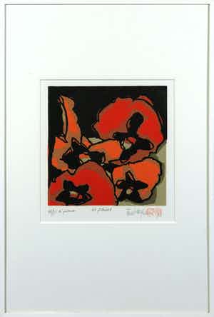 Fon Klement - Boardsnede, Les Fleurs - Ingelijst verkocht voor € 100!