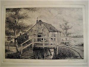 Jan Willem Lindeman - omstreeks 1920 - Zuid Hollands Polderlandschap met boerderij - gesigneerd kopen? Bied vanaf 1!