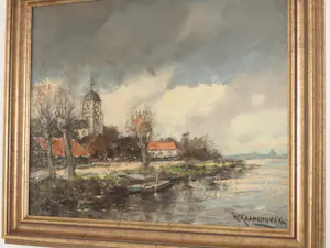 Hendrik Cornelis Kranenburg - Olieverf - Kerksdorp aan het water kopen? Bied vanaf 110!