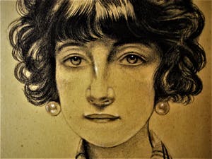 Wam Heskes - Amsterdam 1927 - (Houtskool)portret van jonge vrouw - Fraaie Art Deco lijst! kopen? Bied vanaf 10!