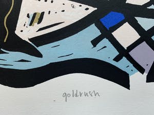 Hans Wap - kleurenlinosnede - 'Goldrush' - 1990 kopen? Bied vanaf 55!