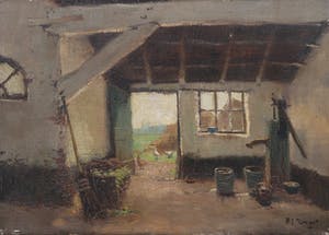 Arie Zwart - Olieverf op doek, Pompstraatje te Diever kopen? Bied vanaf 200!