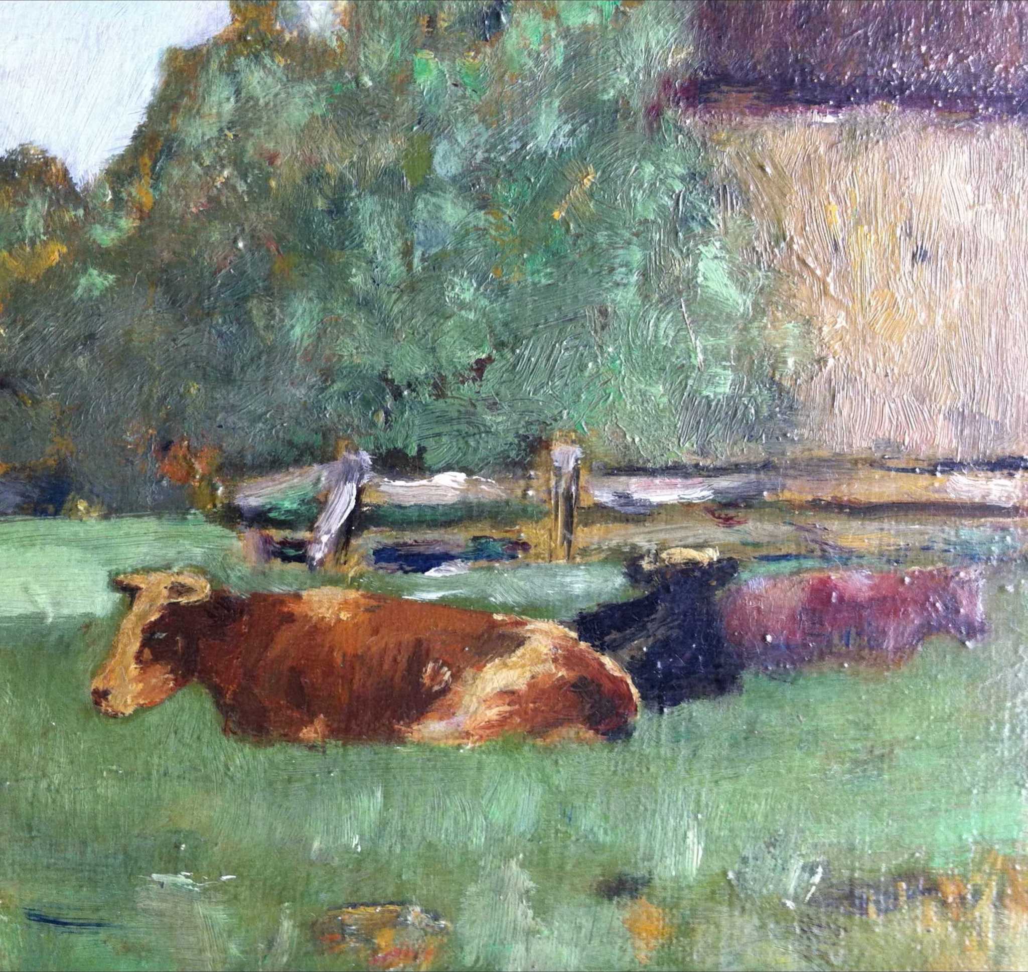 Niet of onleesbaar gesigneerd - Rustende koeien in landschap kopen? Bied vanaf 1!