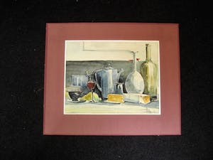 Niet of onleesbaar gesigneerd - Fraai bijna Kubistisch "Keukenstilleven met borrelglas" gesigneerd kopen? Bied vanaf 10!