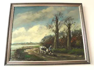Hendrik Cornelis Kranenburg - Olieverf - Boer met koe op landweg kopen? Bied vanaf 70!