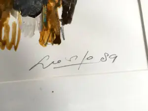 John Lie a Fo - 'Figuur met hond' - Gouache, Prachtig Ingelijst - Groot Werk kopen? Bied vanaf 180!