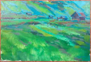 Dick van 't Wout - Olieverf op doek, Landschap I - Ingelijst verkocht voor € 100!