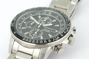 2556 - Staal - Seiko Solar Pilot Alarm Herenhorloge Quartz - Chronograph kopen? Bied vanaf 60!
