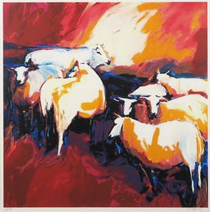 Gerda Elfring - Zeefdruk, Schapen - Ingelijst kopen? Bied vanaf 35!