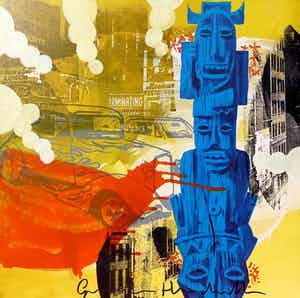 George Heidweiller - Americana, gemengde techniek op doek (groot!) verkocht voor € 1!