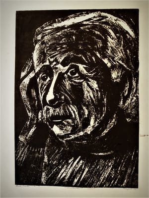 Ronnie Meerts - Grote hoogdruk Linosnede - "albert Einstein" - zeer kleine oplage van 5 ex. kopen? Bied vanaf 23!
