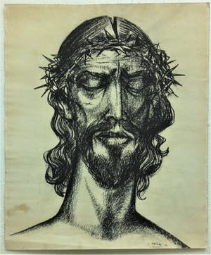 Jan Vlcek - Jezus - Houtskool op papier - Handgesigneerd - 1979 kopen? Bied vanaf 20!