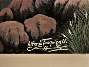 Niet of onleesbaar gesigneerd - Bijzonder Zuid Amerikaans olieverf "Equador - familie in de bergen" gesigneerd kopen? Bied vanaf 1!