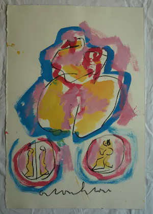 Anton Heyboer - Acryl en pastel , Symbolen – 79 x 53½ cm. kopen? Bied vanaf 125!