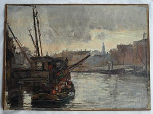 Niet of onleesbaar gesigneerd - Olieverf op doek, verdoekt op board (marouflé) , Havengezicht – Rein Snapper? kopen? Bied vanaf 1!