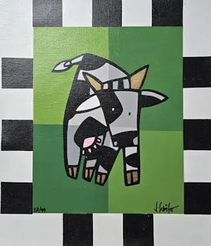 Buy Jacqueline Schäfer - Lot van 4 koeien zeefdrukken? Bid from 100!