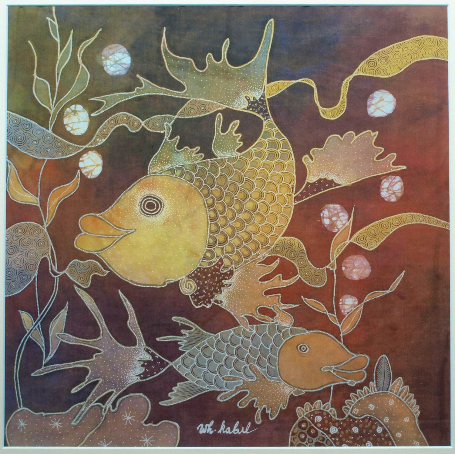 Wiji Hartono Kabul - Batik op zijde , Vissen – Ingelijst, 72 x 71 cm kopen? Bied vanaf 100!