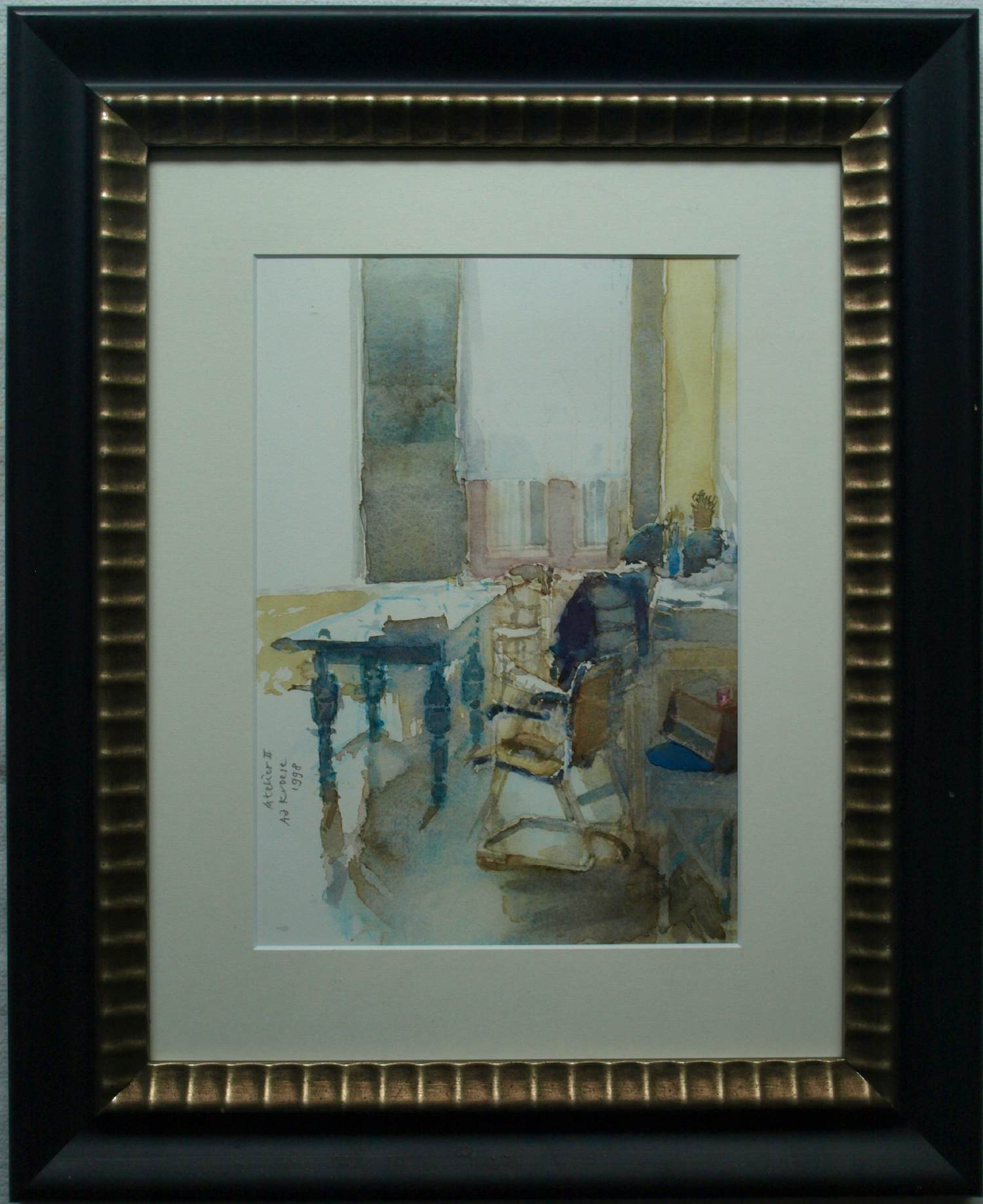 Ad Kroese - Ingelijste aquarel , Atelier II – 1998 - Lijst, 60 x 49 cm. kopen? Bied vanaf 100!