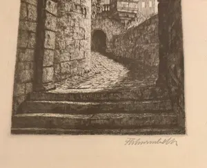 Fritz Schwimbeck - Fraaie ets van vermoedelijk Slot Heidelberg kopen? Bied vanaf 150!