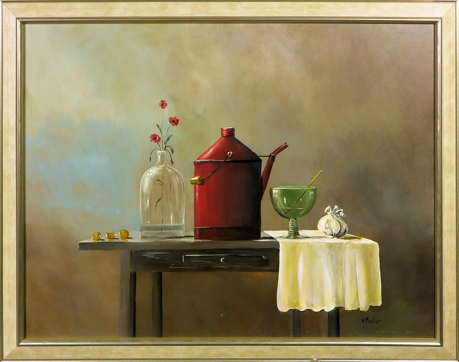 Henk Poeder - Olieverf op paneel, Stilleven - Ingelijst verkocht voor € 70!