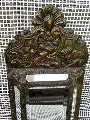 Curiosa - Latoenkoperen Spiegel / Stoffer en Blik - Hout, Koper kopen? Bied vanaf 1!