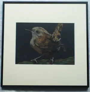 Niet of onleesbaar gesigneerd - Ingelijste pastel , Vogel op tak – gesigneerd – 2017 - Lijst, 41 x 41 cm. kopen? Bied vanaf 1!