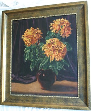 Niet of onleesbaar gesigneerd - Olieverf op doek, Bloemstilleven “Chrysanten” – ingelijst - 1891 kopen? Bied vanaf 1!