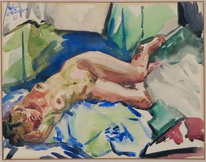 Edmond Wingen - Aquarel, Liggend naakt - Ingelijst kopen? Bied vanaf 100!