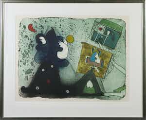 Michel van Overbeeke - Kleurenets met bladgoud, Dream III - Ingelijst verkocht voor € 40!