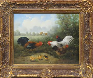 Ray Jacob - Olieverf op paneel, Kippen en hanen kopen? Bied vanaf 200!