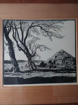 Piet Rackwitsz - Ets boerderij, landschap,Piet Rackwitsz kopen? Bied vanaf 20!