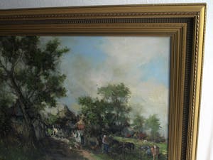 Theodorus van Oorschot - Olieverf op doek , Brabants landschap met boerin – ingelijst – 78 x 98 cm kopen? Bied vanaf 200!