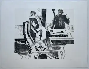 Karin Elfrink - handgesigneerde litho | 'De drukpers' | 1984 kopen? Bied vanaf 40!