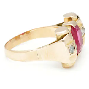 Geelgouden 18 karaats tankring bezet met roosdiamant en robijn van ca. 2.09 .ct kopen? Bied vanaf 275!