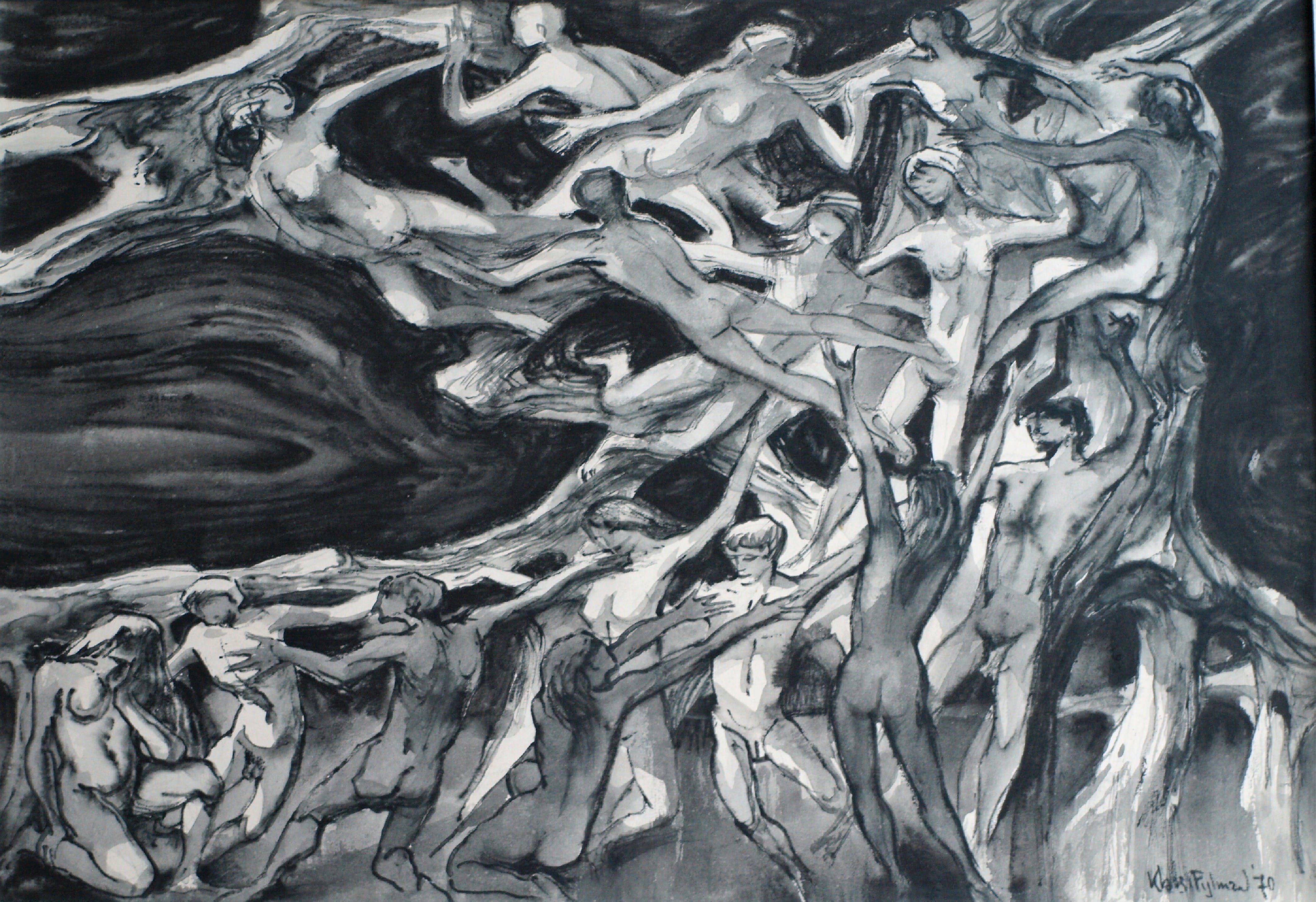 Klaas Pijlman - Pastel en inkt , Naakten – GROOT - ingelijst – 1970 verkocht voor € 1!