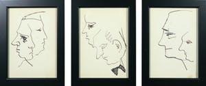 Siep van den Berg - Lot van drie inkttekeningen, Dubbelportretten en profil - Ingelijst kopen? Bied vanaf 40!