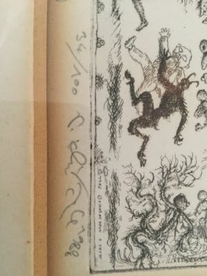 Niet of onleesbaar gesigneerd - bijzondere ets/potlood schilderij !!, kopen? Bied vanaf 10!