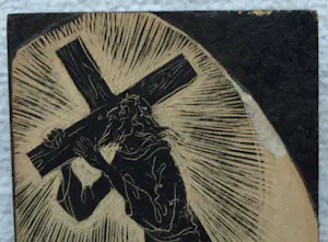 Klaas Pijlman - Linosnede en inkt , Christus met kruis kopen? Bied vanaf 20!