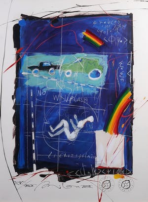 Milou Hermus - Polygrafie op papier, No crash no whiplash - Ingelijst kopen? Bied vanaf 20!