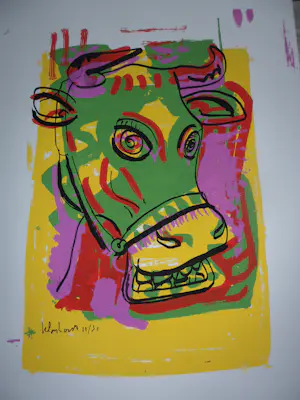 Peter Klashorst - Zeefdruk, titel. "Cow Green ". kopen? Bied vanaf 40!