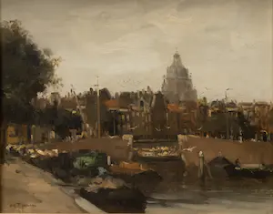 Willem G.F. Jansen - Prins Hendrikkade met st. Nicolaaskerk te Amsterdam kopen? Bied vanaf 800!