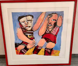 Herman Brood - "Voetballers" - Orginele zeefdruk Nr. 84 - nieuwe ingelijst kopen? Bied vanaf 300!