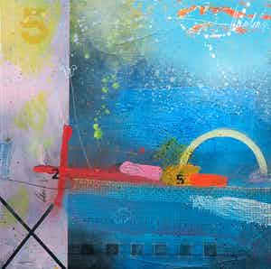 Theo Koster - Zeefdruk en collage op doek, Zonder titel (met ophangsysteem) verkocht voor € 35!