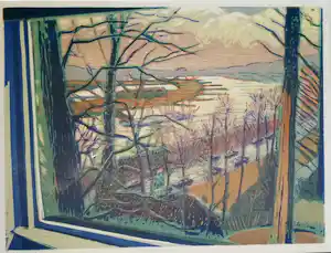 Wendelien Schonfeld - Ingelijste houtsnede "De Rijnzaal" Arnhem vendu pour 120€ !
